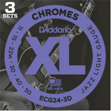 ECG24-3D Chromes Cтруны для электрогитары, Jazz Light, 11-50, 3 комплекта, D'Addario