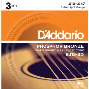 EJ15-3D PHOSPHOR BRONZE Коробка из 3 компл. струн  для акуст. гитары Extra Light 10-47 D`Addario
