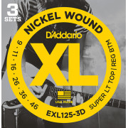 EXL125-3D Nickel Wound Струны для электрогитары, SuperLightTop/Regular Bottom 9-46, 3компл D'Addario