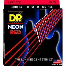 NRB5-45 Neon Red Комплект струн для 5-струнной бас-гитары, никелированные, с покрытием, 40-125, DR