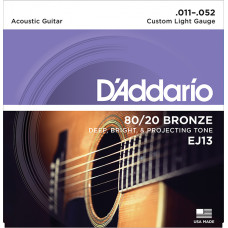 EJ13 BRONZE 80/20 Струны для акустической гитары бронза Custom Light 11-52 D`Addario