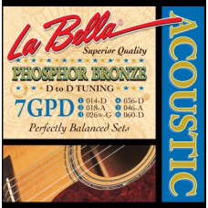 7GPD Phosphor Bronze Комплект струн для акустической гитары, ф/б, D to D Tuning, 14-60, La Bella
