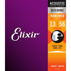 11102 NANOWEB Комплект струн для акустической гитары, Medium, бронза 80/20, 13-56, Elixir