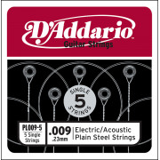 PL009-5 Plain Steel Отдельная стальная струна без обмотки 009, 5шт, D`Addario
