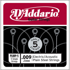 PL009-5 Plain Steel Отдельная стальная струна без обмотки 009, 5шт, D`Addario