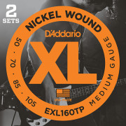 EXL160TP Nickel Wound Струны для бас-гитары, Medium, 50-105, 2 комплекта, Long Scale, D'Addario