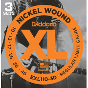 EXL110-3D Nickel Wound Струны для электрогитары, Regular Light, 10-46, 3 комплекта, D'Addario