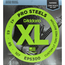 EPS300 ProSteels Комплект струн для бас-гитары, Lt top/Med bottom, 43-107, D'Addario