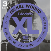 EXL115-3D Nickel Wound Струны для электрогитары, Medium/Blues-Jazz Rock, 11-49, 3 компл., D'Addario