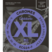ECG24-7 Chromes Flat Wound Комплект струн для 7-струнной электрогитары, Jazz Light, 11-65, D'Addario
