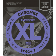 ECG24-7 Chromes Flat Wound Комплект струн для 7-струнной электрогитары, Jazz Light, 11-65, D'Addario