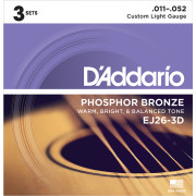EJ26-3D Phosphor Bronze Струны для акустической гитары, Custom Light, 11-52, 3 комплекта, D'Addario