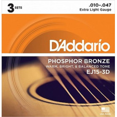 Струны D'Addario Phosphor Bronze Acoustic (3 комплекта) 10-47 (EJ15-3D)