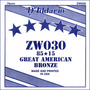 ZW030 Отдельная струна для акустической гитары, бронза 85/15, 030, D'Addario