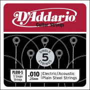 PL010-5 Plain Steel Отдельная стальная струна без обмотки 010, 5шт, D`Addario