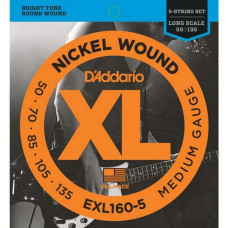 Струны D'Addario Nickel Wound Bass 5-string 50-135 (EXL160-5 XL)