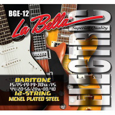 BGE-12 Комплект струн для 12-струнной электрогитары баритон, никелированные, 15-40, La Bella