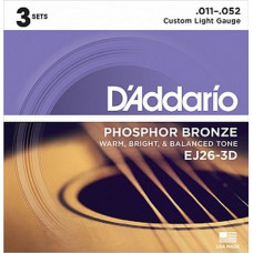 Струны D'Addario Phosphor Bronze Acoustic (3 комплекта) 11-52 (EJ26-3D)