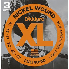 Струны D'Addario Nickel Wound (3 комплекта) 10-52 (EXL140-3D)