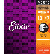 16002 NANOWEB Комплект струн для акустической гитары, Extra Light, фосфорная бронза, 10-47, Elixir