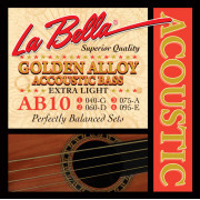 AB-10 Golden Alloy Комплект струн для акустической бас-гитары, бронза, Extra Light, 40-95, La Bella
