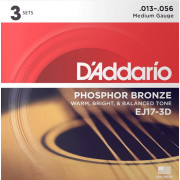 EJ17-3D Phosphor Bronze Струны для акустической гитары фосф.бронза, 3 комплекта, 13-56, D'Addario