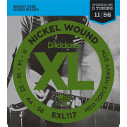 EXL117 XL NICKEL WOUND Струны для электрогитары Meduim Top/Extra Heavy Bottom 11-56 D`Addario