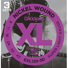Струны D'Addario Nickel Wound (3 комплекта) 9-42 (EXL120-3D)