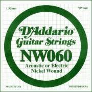 NW060 Nickel Wound Отдельная струна для электрогитары, .060, D'Addario