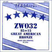 ZW032 Отдельная струна для акустической гитары, бронза 85/15, 032, D'Addario