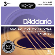 EXP26-3D Coated Phosphor Bronze Струны для акустической гитары, C.Light, 11-52, 3 компл, D'Addario