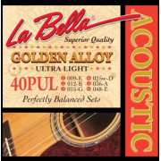 40PUL Golden Alloy Комплект струн для акустической гитары, бронза, Ultra Light, 9-48, La Bella