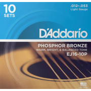 EJ16-10P Phosphor Bronze Струны для акустической гитары фосф.бронза, 10 комплектов, 12-53, D'Addario