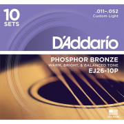 EJ26-10P Phosphor Bronze Струны для акустической гитары, Custom Light, 11-52, 10 компл., D'Addario