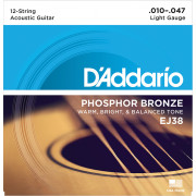 EJ38 Phosphor Bronze Комплект струн для акустической 12-струнной гитары, Light, 10-47, D'Addario