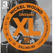 EXL140-3D Nickel Wound Струны для электрогитары, Light Top/Heavy Bottom, 10-52, 3 компл, D'Addario