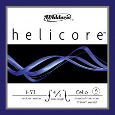 H511-4/4M Helicore Отдельная струна Ля/A для виолончели размером 4/4, среднее натяжение, D'Addario