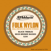 EJ34 Folk Nylon Струны для фолк гитары, шарики на концах, 80/20 бронза/черный нейлон, D'Addario