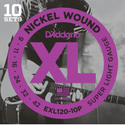 EXL120-10P Nickel Wound Струны для электрогитары, Super Light, 9-42, 10 комплектов, D'Addario