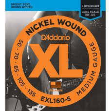 EXL160-5 XL NICKEL WOUND Струны для 5-струнной бас-гитары 5-string Long Medium 50-135 D`Addario