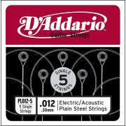 PL012-5 Plain Steel Отдельная стальная струна без обмотки 012, 5шт, D`Addario