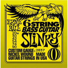 P02837 Slinky Bass Комплект струн для 6-струнной бас-гитары, 20w-90, никель, Ernie Ball